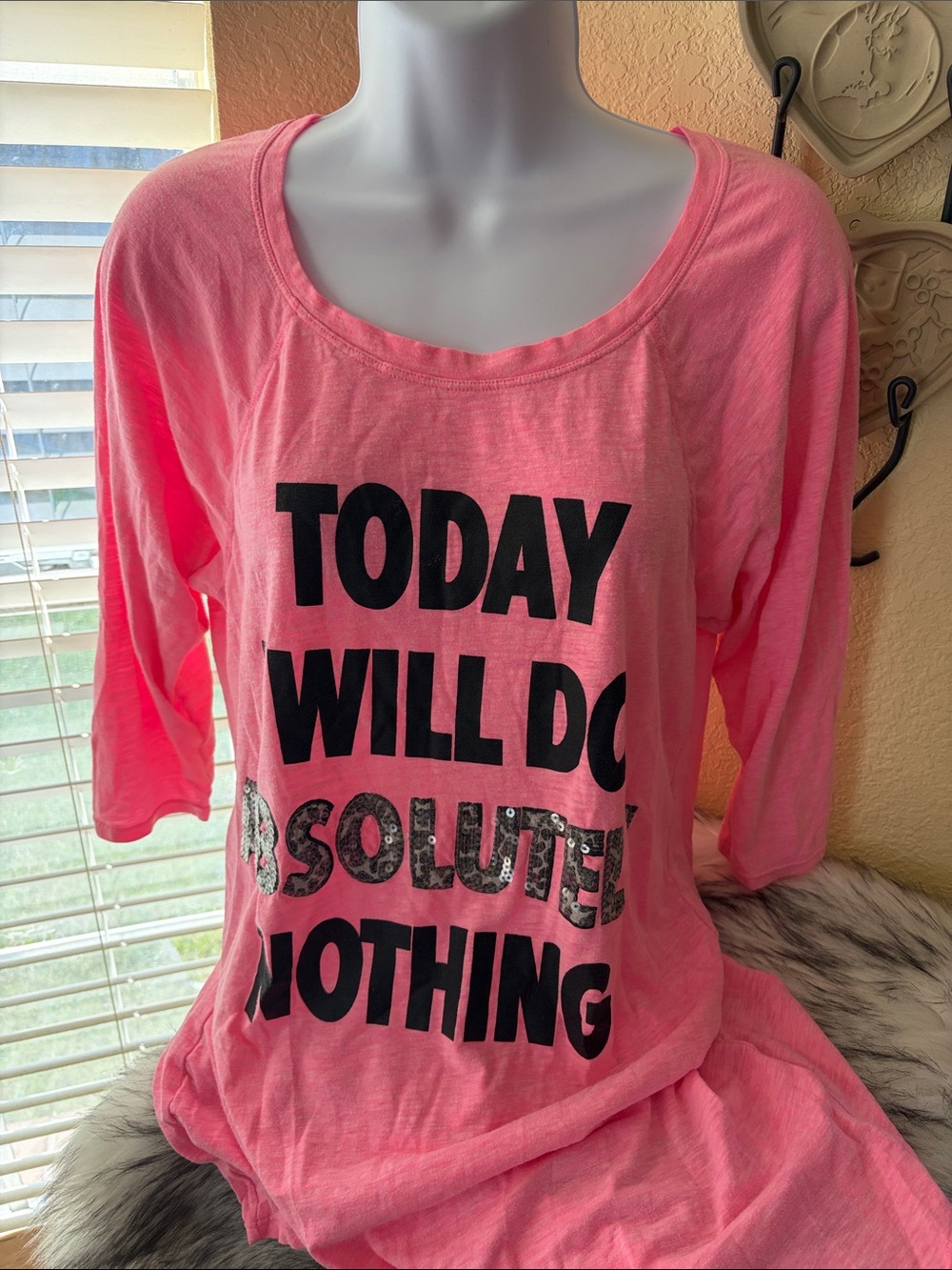 Pink Graphic Scoop-Neck Women’s Top - "Today Will Do Absolutely Nothing"
